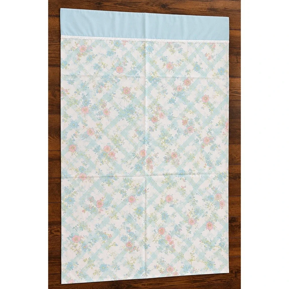 Sears Flat Sheet Full‎ Size Blue Pink Floral Lattice Vintage Lace Trim Good